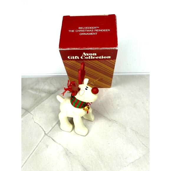 LOT Vintage AVON Christmas Reindeer Ornament and Miniature Plate w/Stand - Picture 5 of 5